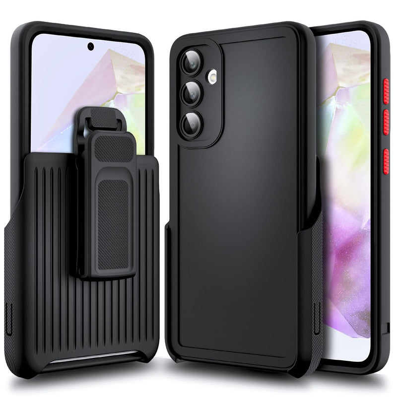 Designed for Samsung Galaxy A14 5G Case with Built-in Tempered Glass (Camera Lens Protector), Belt Clip Holster Kickstand, Heavy Duty Protective Shockproof Armor Defender Case (Black)