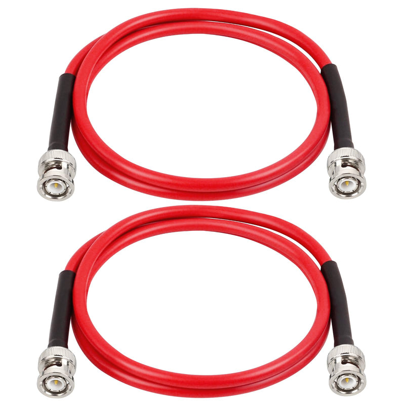 BNC Cable - 3FT 2PCS RG58 50 ohm BNC Male to Male Coax Cables low loss BNC Extension Coaxial Cable with BNC Adapter Connector for Antennas, RF Radios, Modems, Oscilloscopes, Spectrum, etc (Red) 2