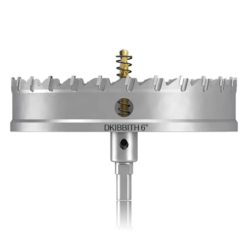 TCT Hole Saw Set, 6"(152mm) Heavy Duty Tungsten Carbide Tipped Hole Cutters for Stainless Steel Mild Steel Copper Iron Brass Plastic and More, with Titanium-Plated Pilot Drill Bits 6”(152mm) 1