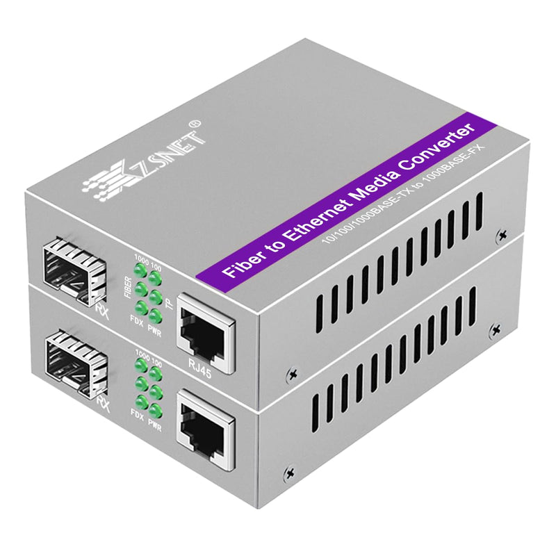 A Pair of Gigabit SFP to RJ45 Converter, Fiber to Ethernet Media Converter with SFP Slot (Without Module), Plug & Play, 10/100/1000 Base-T Compatible, Auto-Negotiation & Jumbo Frame Support