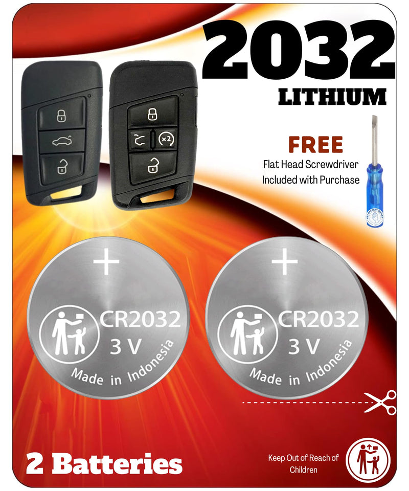 Key Fob Battery CR2032 for VW Volkswagen (2 Pack) Atlas Jetta Tiguan Arteon Passat Golf Alltrack Remote Key Battery Replacement (KR5FS14-US) Check Fitment Guide CR2032 2 Pack