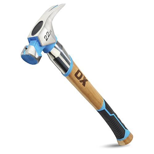 OX 22 oz Framing Hammer Milled Face with Rubber Grip Wood Handle Hammers with American Hickory - Claw Martillos De Construccion 22-oz Hammer + Steel shaft & Grip