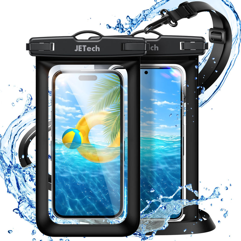 JETech Waterproof Phone Pouch, Water Proof Case for iPhone 15 14 13 12 Pro Max Plus, for Samsung Galaxy S24 S23 Ultra and Others up to 7.2 Inch, IPX8 Dry Bag with Lanyard, 2 Pack (Black+Black) Black+Black