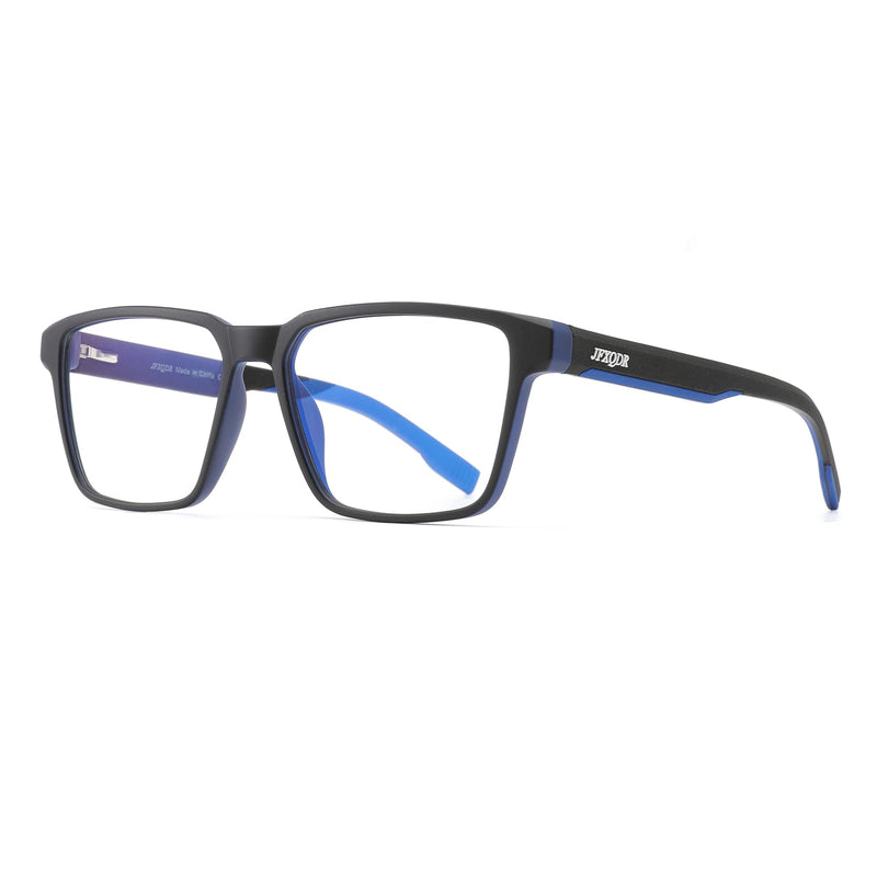 Men's Blue Light Blocking Glasses, Fake Nerd Square Frame Computer Gaming Screen Eyeglasses Anti Glare & UV RF6207 Black & Blue