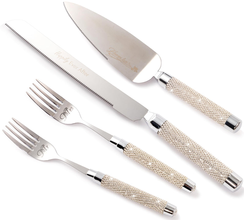 Silver Wedding Cake Knife and Server Set, Cake Cutter and Pie Server Set with Fork for Mr Mrs,Cake Cutting Set for Wedding Anniversary Engagement Birthday Silver