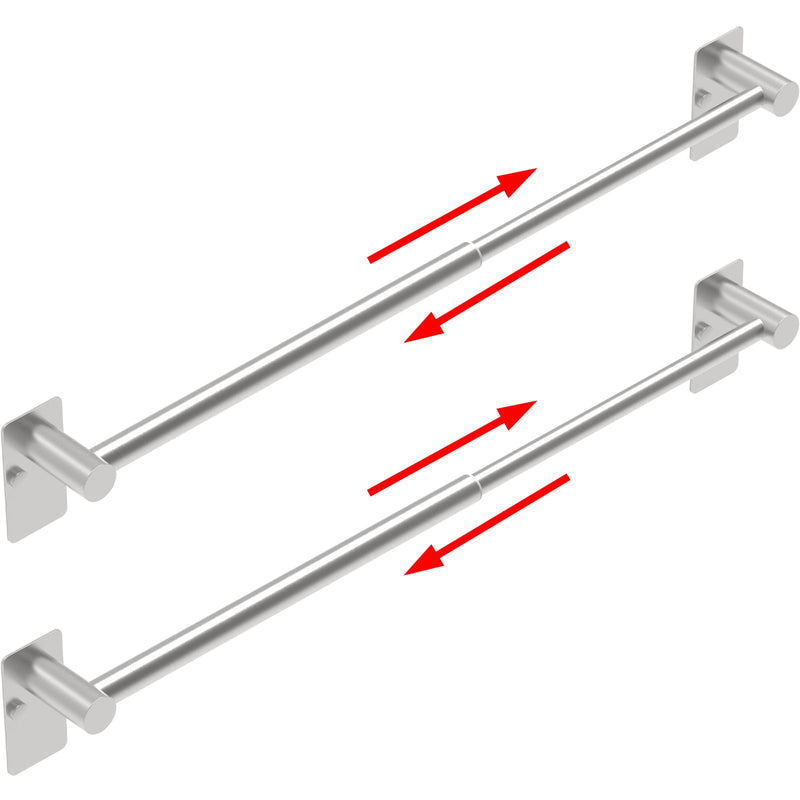 Towel Bar, 14inch to 25inch Adjustable Towel Holder Rod, Self Adhesive Wall Mounted Hand or Body Towel Rack for Bathroom Kitchen, Stainless Steel Organizer Single Bar (Brushed Nickel, 2 Pack) Standard Length–nickel