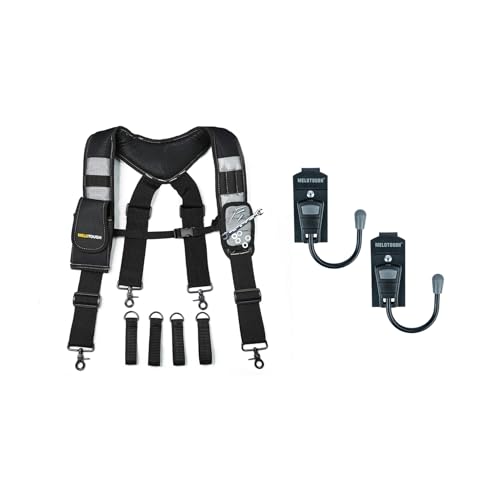MELOTOUGH Magnetic Suspenders Tool Belt Suspenders with Large Moveable Phone Holder,Tool Belt Hook Tool Holster Cordless Drill Holster Hook with Metal Clip for Work Belt (Grey)