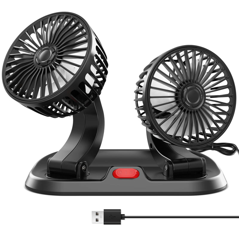 USB Adjustable Dual Head USB Car Fan, Portable Vehicle Cooling Fan with 2 Speeds, 360° Rotation Car Essentials Car Cooler Fan for SUV, RV, Truck, Sedan, Cruise, Car and Home Office Desk Fan USB Windscreen Fan/ Desk Fan