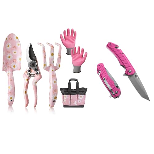WORKPRO 5PCS Garden Tool Set and FLISSA Folding Pocket Knife