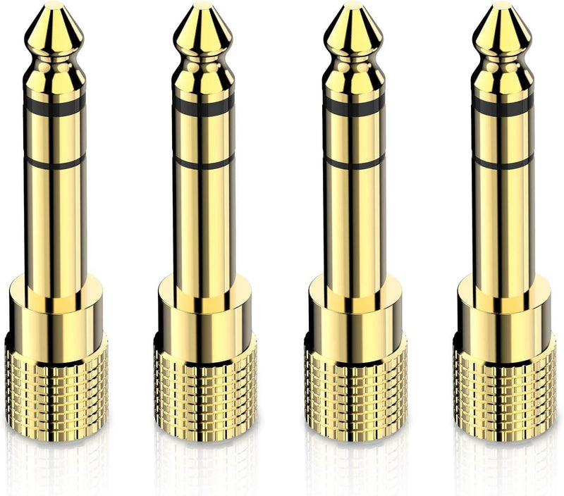 6.35mm (1/4 inch) Male to 3.5mm (1/8 inch) Female Stereo Audio Adapter Converter for Guitar Headphones Amp, Gold Plated 4 Pack 4 Pcs