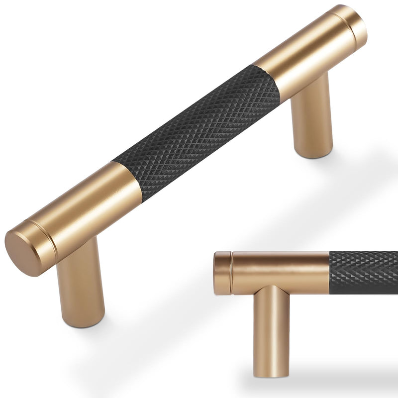 10 Pack 3 inch(76mm) Black and Champagne Copper Kitchen Cabinet Handles Knurled Cabinet Pulls Black Drawer Pulls Kitchen Cabinet Hardware Kitchen Handles Drawer Pulls 3'' Hole Center(76mm) 10