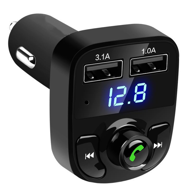 Handsfree Call Car Charger,Wireless Bluetooth FM Transmitter Radio Receiver,Mp3 Audio Music Stereo Adapter,Dual USB Port Charger Compatible for All Smartphones.