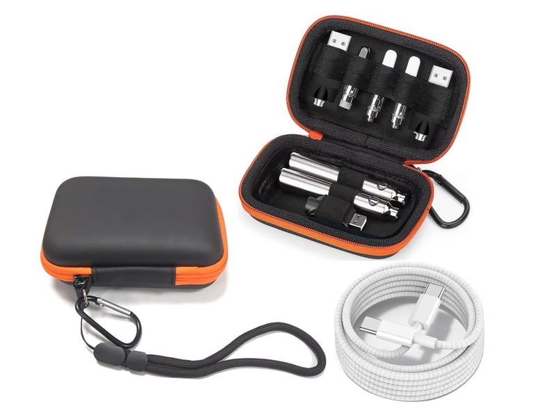 (Only Case) 510 thread charger Storage Case, Carrying Battery Bag Pen case Small Travel case, Organizer Pouch with Carabiner, for Battery pen style Pods-pen thread Battery Case (Bag+Cable) Bag+Cable