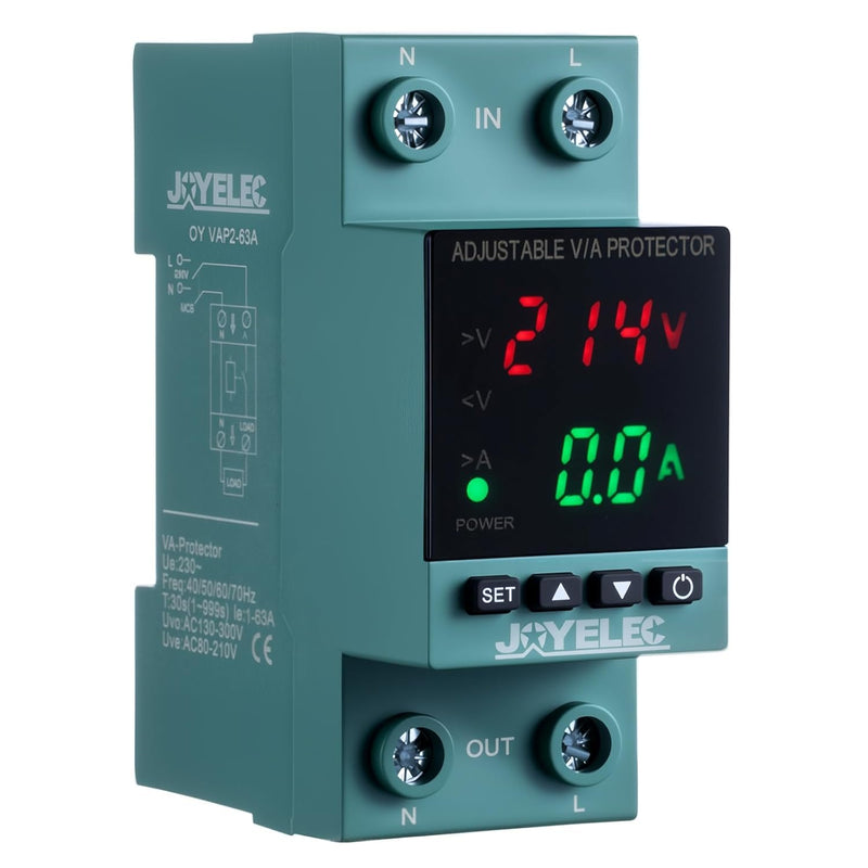 Home Surge Protection DIN Rail and Low Voltage Protection, AC 230V 63a Voltage Protection Device Automatic Recovery DIN Rail Protection