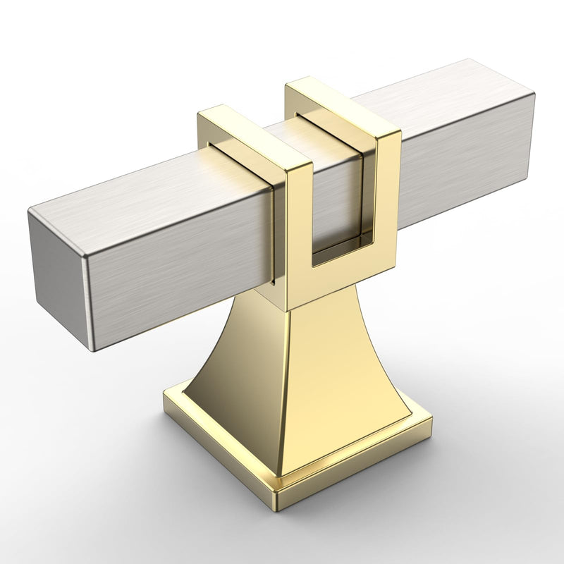 Amerdeco 10 Pack Brushed Satin Nickel and Gold Cabinet Knobs 1.46 Inch(37mm) Single Hole Cabinet Handles Rectangle Dresser Knobs Drawer Knobs and Pulls for Bathroom Cabinets ZH0067 1.46"/37MM Single Hole Brushed Satin Nickel+Gold