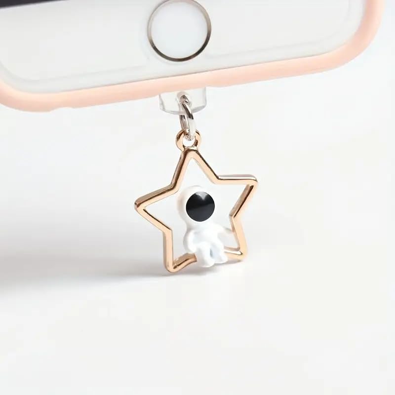 Dust Plug Charm Cute Astronaut Earphone Jack Stopper Cap Pendant Anti Dust Plug Kawaii USB Type-C Plug Cell Phone Anti-Dust Plugs for iPhone Charge Port (Star)