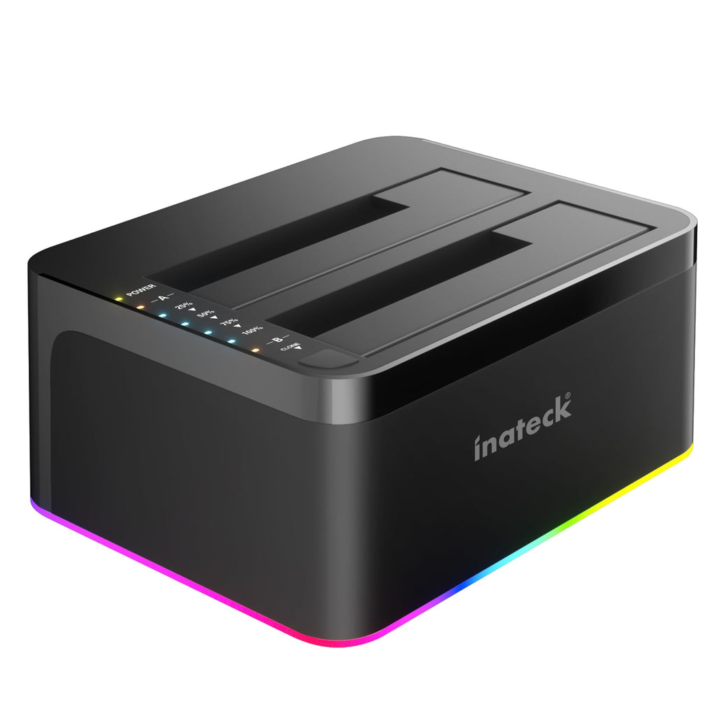 Inateck RGB USB 3.0 USB-C Port Hard Drive Docking Station with Offline Cloning, for 2.5/3.5 Inch SATA HDDs and SSDs, 2 x 20TB Dual Bay Docking Station, UASP Supported, SA02003C