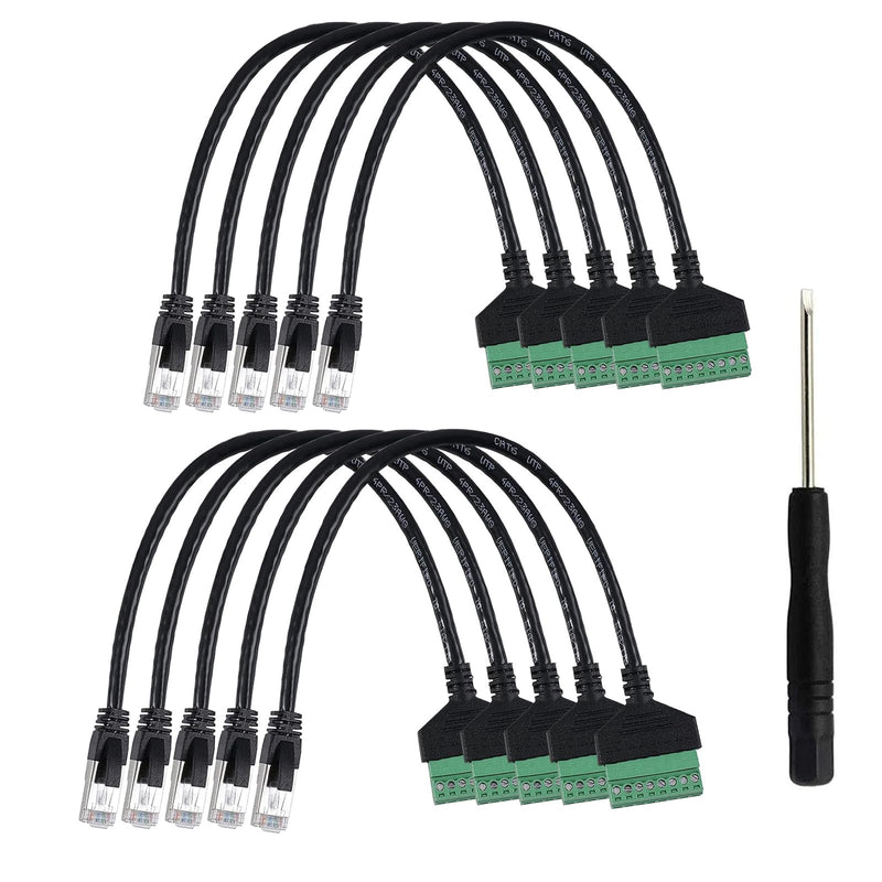 10 Pcs RJ45 Male to 8 Pin Screw Terminal Adapter,1ft RJ45 8p8c to 8Pin Bolt Terminal Connector for Cat 5/5e/6 Ethernet Extender CCTV Digital DVR Network Adapter (Male) RJ45 Male Connector（10PCS)