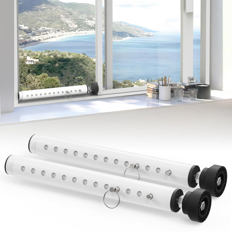 WooFog（Short）Security Bars for Sliding/Vertical Window, Adjustable Window Jammer Bars Security Inside,（Small）Window Guards for Home Security, 11" to 18" Anti Theft Window Safety Lock Bar -White 2 Pcs White 11" to 18"-2 PCS