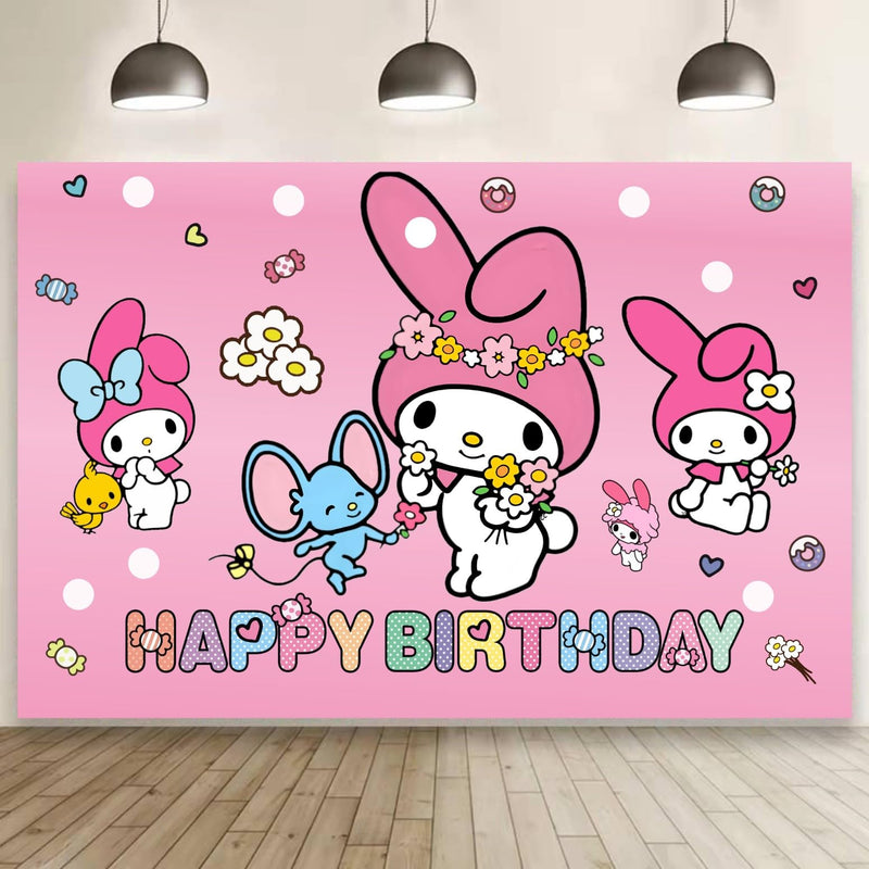 Melody Backdrop Happy Birthday Banner for Melody Party Decorations Supplies (5x3ft), 59*35.4 inch, kawaii