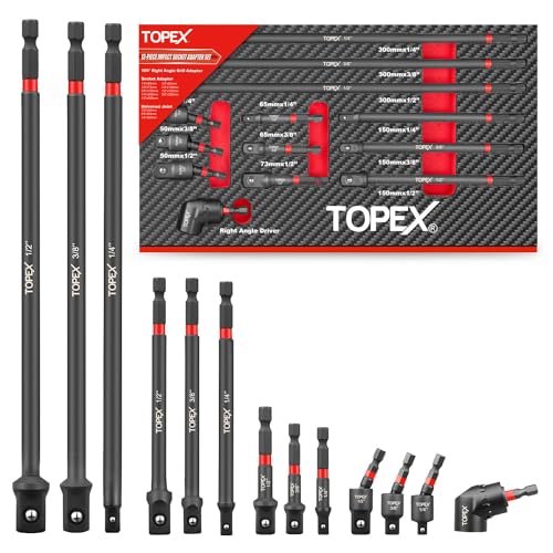 TOPEX 13Pcs Drill Socket Adapter Set, 1/2", 1/4", 3/8"