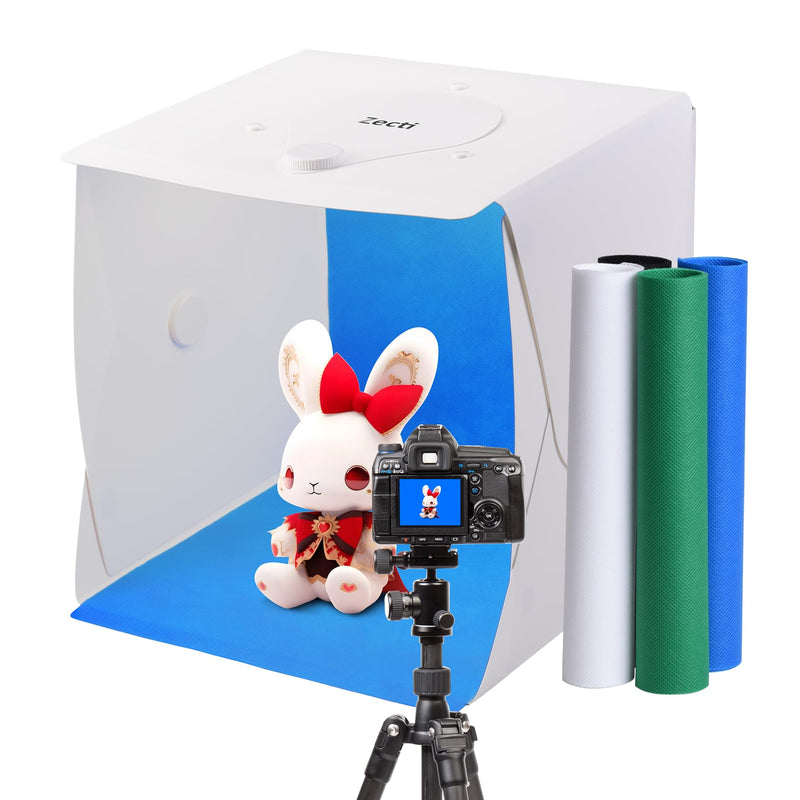 Llight Box Photography 12" Portable Folding Photography Light Tent kit with 120pcs LED Light 4 Colors Backgrounds for Necklaces, Rings, Watch, Cosmetics, etc. 10" Products 12"*12" White