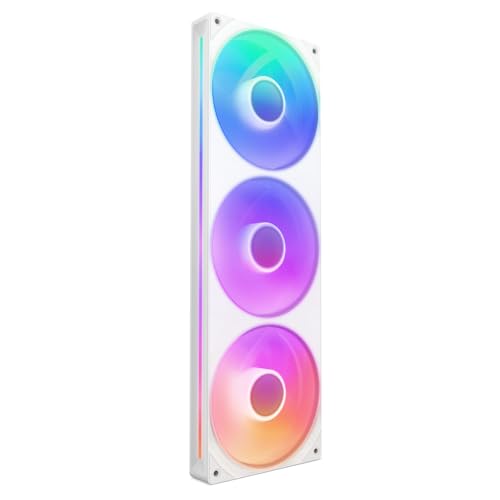 NZXT F360 RGB Core - 360 mm Single Frame RGB Fan - White | 360mm single-frame unit with three 120mm RGB fans on one cable. Speed and lighting can be controlled via CAM.