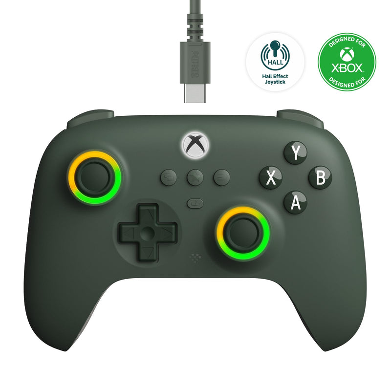 8BitDo Ultimate C Wired Controller for Xbox with Hall Effect Joysticks and Hall Triggers, RGB Lighting Fire Ring, Compatible with Xbox Series X|S, Xbox One, Windows 10/11 - Officially Licensed (Dark Green) Dark Green