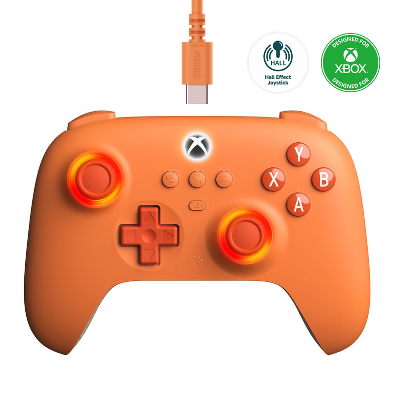 8BitDo Ultimate C Wired Controller for Xbox with Hall Effect Joysticks and Hall Triggers, RGB Lighting Fire Ring, Compatible with Xbox Series X|S, Xbox One, Windows 10/11 - Officially Licensed (Orange) Orange