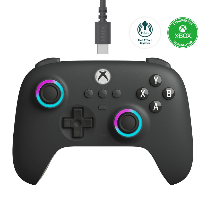 8BitDo Ultimate C Wired Controller for Xbox with Hall Effect Joysticks and Hall Triggers, RGB Lighting Fire Ring, Compatible with Xbox Series X|S, Xbox One, Windows 10/11 - Officially Licensed (Dark Gray) Dark Gray