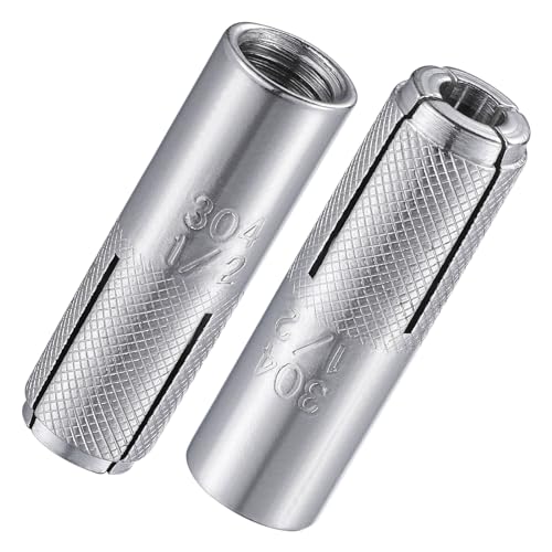 Wensilon(20 pcs) 1/2"-13 Premium Stainless Steel Drop in Anchors Assortment, Knurled Drop-in-Anchor for Solid Concrete, Internal Forced Expansion Screw Bolts SS 20