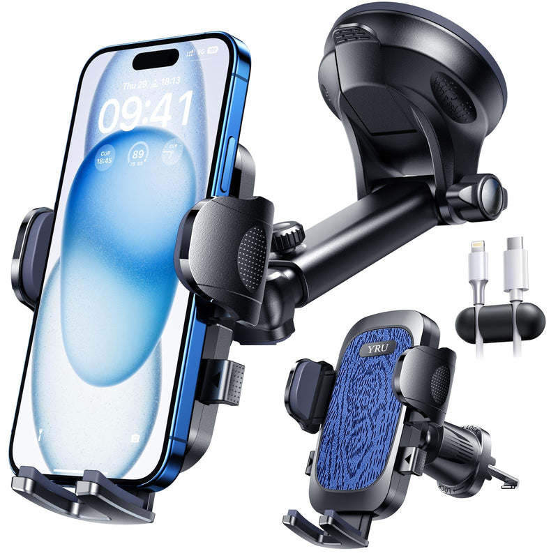 YRU True Military-Grade [360° Rotation Suction] 2025 Ultimate Car Phone Holder Mount 【90+LBS Safest Strongest & Patent Certs】 Dashboard Windshield Vent for iPhone 17 16 Pro Max Samsung, Dark Blue