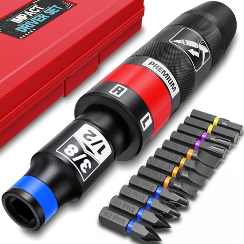 1/2" Hand Impact Screwdriver Set, 13 PCS Manual Reversible Impact Driver Kit, S2 Steel Bits Repair Tool, Disengage Rusted Fasteners or Frozen Bolts 1/2 Inch