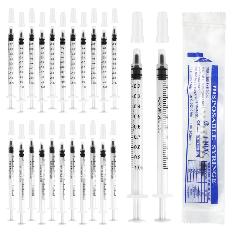 Pack of 100 Syringes, Colostrum Syringes Without Needle, Disposable Syringes with Cap, Individually Packed 1 ml Syringe Sterile for Scientific Laboratories, Animal Feeding White