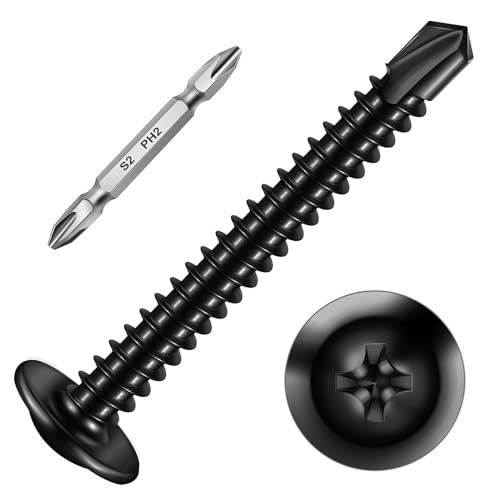 Mywish 500Pcs #8×1-1/2 Inch, Black Self Tapping Screws for Metal, 410 Black Metal Screws Oxide Stainless Steel Truss Head Self Drilling Screw High-Strength #8x1-1/2" (500 pcs)
