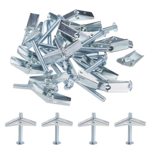 uxcell 20Pcs Spring Toggle Bolt Anchors, 3/8"x3" Butterfly Anchors Male Thread Spring Loaded Hollow Wall Round Head Toggle Bolt 3/8"x3" 20