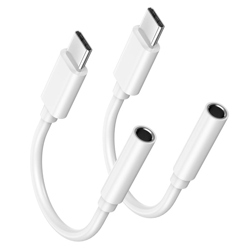 [MFi Certified] iPhone 15 Headphone Adapter, 2 Pack USB Type C to 3.5mm Headphone Jack Aux Audio Adapter Dongle Compatible for iPhone 15/15 Plus/15 Pro/15 Pro Max, iPad Pro, Galaxy S24 S23 S22 Ultra 2Pack White/USB C