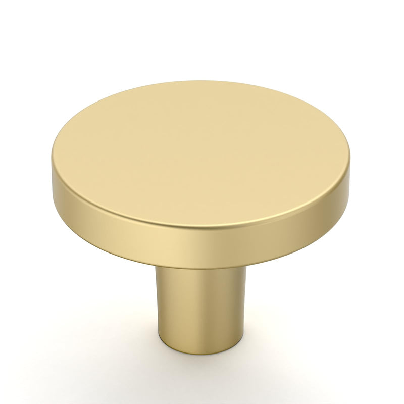 Amerdeco 10 Pack Brushed Gold Cabinet Knobs Single Hole Cabinet Pulls 1 Inch (30MM) Diameter Round Drawer Knobs and Pulls for Bathroom Cabinets K0021