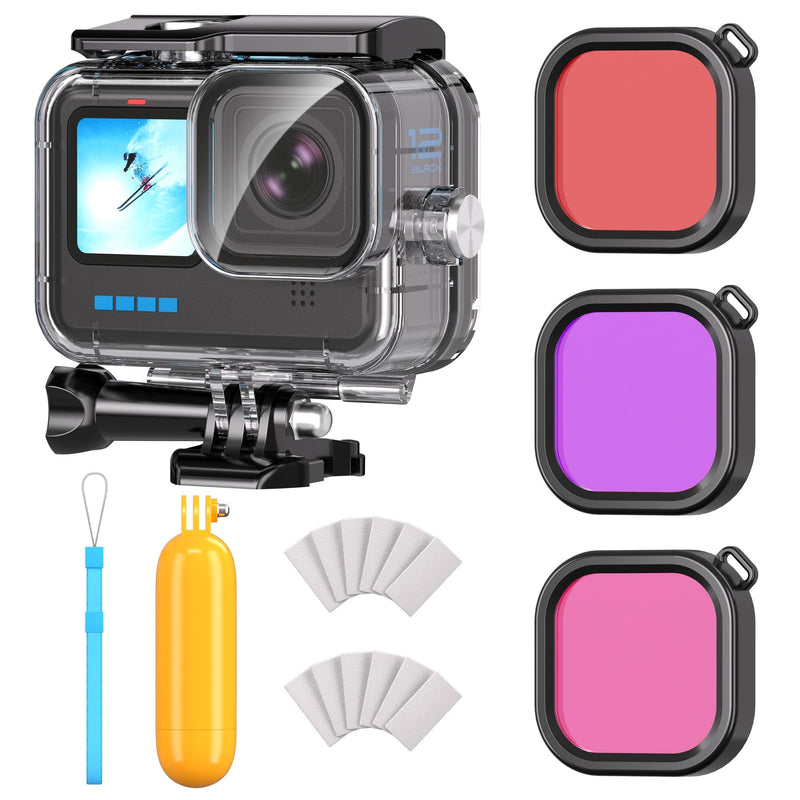 Waterproof Case with Dive Filters for Go Pro Hero 12 Black/Hero 11 Black/Hero 10 Black/Hero 9 Black, 230 FT/70M Underwater Protective Housing Dive Kit, Professional Action Camera Dive Accessory