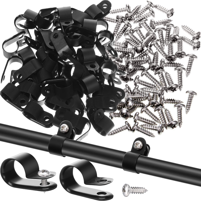 Hicarer 50 Pack R-Type Cable Clip Wire Clamp, Nylon Screw Mounting Cord Fastener Clips with 50 Pack Screws for Wire Management (Black, 1/2 Inch) Black