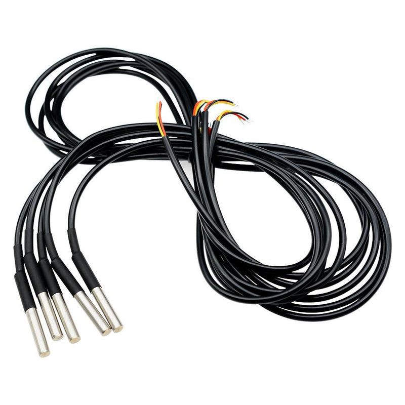 Aideepen 5 x Temperature Sensors, 5 m Cable, Waterproof Temperature Sensor, Digital Stainless Steel Temperature Sensor, Compatible with Arduino and Raspberry Pi, Includes E-Book, Compatible with Shelly 5 pieces 5 m