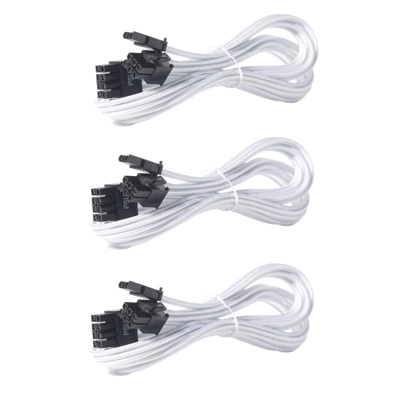 PCIE Cable for Corsair, 65CM Male to Male 8 Pin to 6+2 Pin GPU Power Cable for Thermaltake, ARESGAME Modular Power Supply (25'') (3-Pack White 16AWG) 3-Pack White 16AWG