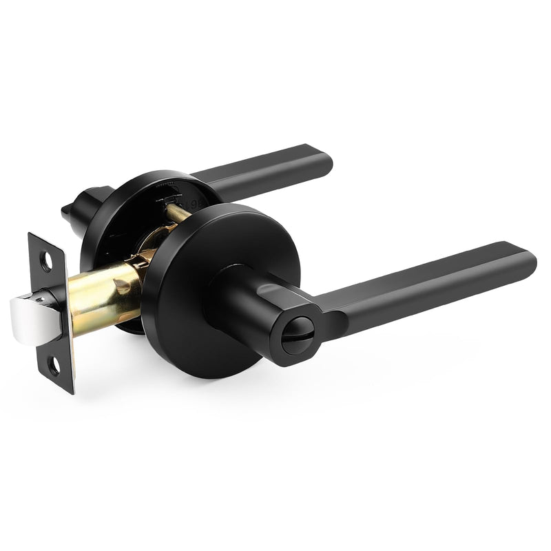 Probrico Privacy Door Handles for Bedroom and Bathroom Black Privacy Door Handle Lever, Keyless Interior Door Handles Bed Bath Door Lockset, 1 Pack