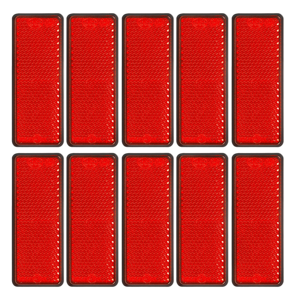 10 Pack Red Self Adhesive Rectangle Reflectors, E11 Approval Road Safety Stick-on Rear Reflectors for Trailer Caravan Truck Lorry or Agricultural Machines A10R