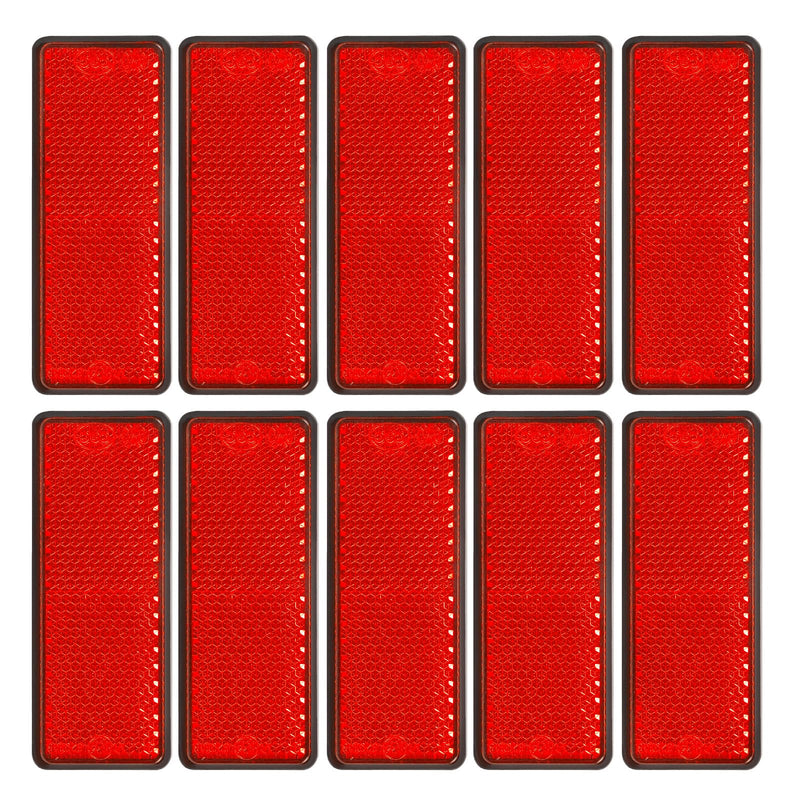 10 Pack Red Self Adhesive Rectangle Reflectors, E11 Approval Road Safety Stick-on Rear Reflectors for Trailer Caravan Truck Lorry or Agricultural Machines A10R