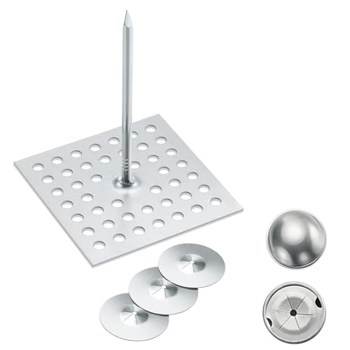 150pcs Perforated Insulation Pins 2-1/2 Inch, 1.5 Inch Self Locking Washers Round 7/8in Aluminum Insulation Hangers Cap Washers for Foam Board Wall Floor Ceiling (50 Set / 150 Pieces) 50