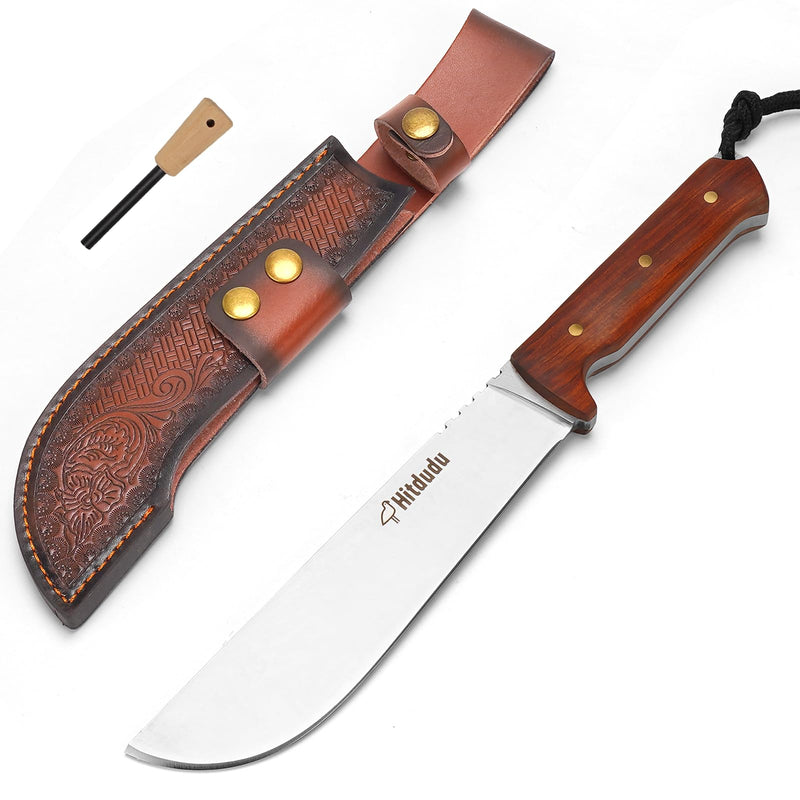 Hitdudu Machete with Sheath - Heavy Duty Bushcraft Hunting Knife, Multi-Purpose Knife for Gardening, Camping, Hunting and Bushcraft Brown