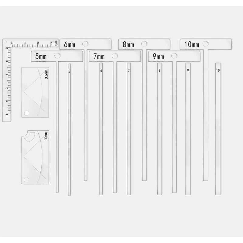 15-Piece Book Binding Ruler Set, Includes T-Shaped, Cutting Angle, and L Rulers, Acrylic Material (Transparent) Transparent