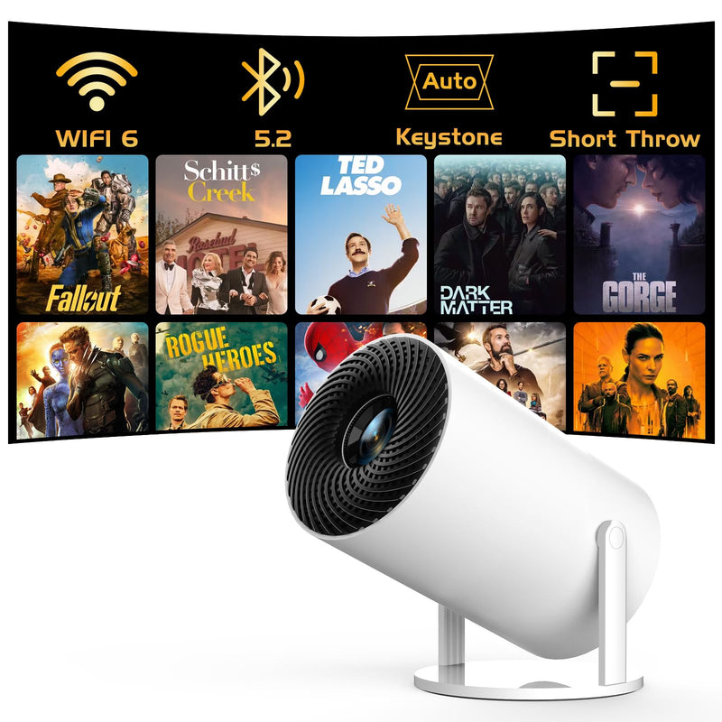 [Electronic Focus with Short Throw] PANSEBA Mini Projector with WiFi 6 and Bluetooth, Auto Keystone Outdoor Movie Projector, Big Screen Home Portable Projector for Phone/TV Stick/Laptop/HDMI WIFI Version