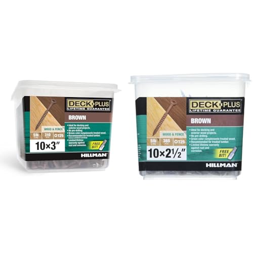 Deck Plus Wood Screws, Brown Exterior Screws, 3" x #10 and 2-1/2" x #10, 5lb Bundle Screws + Wood Screws 2-1/2" x #10